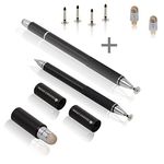 The Friendly Swede 3-in-1 Hybrid Pen, Capacitive Fiber and Fine Point Disc Stylus, with Ballpoint end and Replaceable tips in Gift Box (2 Pack) (Black)