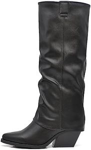 IF Fashion Scarpe Stivali Texani Arricciati Da Donna Con Ghetta Risvolto MP627 nero N.40