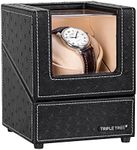 TRIPLE TREE Single Watch Winder Newly Upgraded, with Flexible Plush Pillow, in Wood Shell and Black Leather, Japanese Motor, 4 Rotation Mode Setting, Fit Lady and Man Automatic Watches