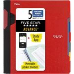 Five Star Spiral Notebook + Study App, 5 Subject, College Ruled Paper, Advance Notebook with Spiral Guard, Movable Tabbed Dividers and Expanding Pockets, 8-1/2" x 11", 200 Sheets, Red (73146)