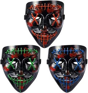 Tackview Halloween Scary Mask LED Mask LED Purge Mask [3PACK] LED Light Up Mask EL Wire Light Up for Festival Cosplay Halloween Costume Halloween Festival Party