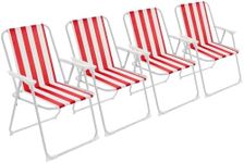 4X Red Stripe Folding Metal Beach Chairs - Portable Lightweight Adults Outdoor Camping Garden Fishing Sun Lounger Seat - by Harbour Housewares