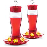 Hummingbird Feeder 30 oz [Set of 2] Plastic Hummingbird Feeders for Outdoors - With Built-in Ant Guard - Circular Perch With 7 Feeding Ports - Wide Mouth for Easy Filling/2 Part Base for Easy Cleaning