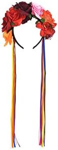 DreamLily Dia de los muertos Day of the dead Headpiece Flower Crown Ribbon Headband Party Costume NC22, Mexican Crown Ribbon, Medium