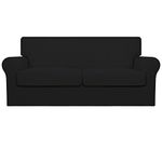 Easy-Going 3 Pieces Couch Covers for 2 Cushion Couch Stretch Loveseat Slipcover Proof Fitted Furniture Protector Spandex Sofa Cover Washable Furniture Protector for Pets, Kids (Medium-XL, Black)