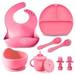 Home-Ed Baby Weaning Set 9 pcs, Baby Food Set with Suction Bowl, Plates & Baby Spoon Adjustable Bibs First Meal Cutlery Set for Newborn Baby