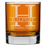 Spotted Dog Company Personalised Etched 325ml Whiskey Glass Tumbler, Custom Whisky Birthday Gift for Men Him Dad, Customised Cocktail Old Fashioned Scotch, Bourbon Decoration Decor - Halpert Monogram