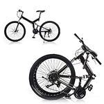 WSIKGHU 26 Inch Mountain Bike Carbon Steel Bike Folding Bike Full Shock Front and Rear Disc Brakes Men and Women Black 21 Speed Road Bike 80-95CM Adjustable Seat Height Can Support 150KG