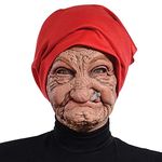 Old Woman Mask, Halloween Horror Headgear Old Lady Face Cover Latex Head Wear for Halloween Party Cosplay Props