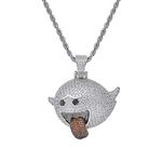 LC8 Jewelry Hip Hop Bubble Flying Grimace Iced Out Bling CZ Pendant 18K Gold Silver Plated with 24" Stainless Steel Chain (Silver)