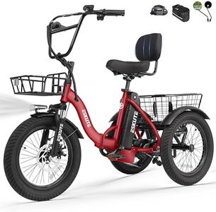 ESKUTE E Trike Electric Bike, Peak 1200W Brushless Motor Folding Trike 18X3.0 Fat Tire Ebike, 624Wh Removable Battery, Step-Thru 3 Wheel Electric Bicycle, 18MPH+ Tricycle for Adults,Red with Acc