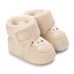 RVROVIC Baby Boys Girls Plush Winter Snow Boots Bowknot Anti Slip Warm Fleece Infant Boots Toddler Prewalkers(0-6 Months,Beige Bear)