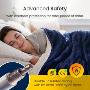 Cosi Home Heated Throw Blanket – Navy, Soft Electric Fleece