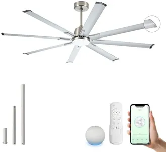 Maxslak 72 Inch Ceiling Fan with Light,Industrial Ceiling Fan with 8 Nickel Aluminum Blades,Smart Fan Works with Alexa,Garage Outdoor/Indoor Fan for Patio and Living Room