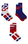 NFL Men's 3-Pack Sport Crew Fan Socks | Sock Size 10-13 | Ribbed, Arch Support, Cushioned Sole | Football Team Variations (Buffalo Bills)