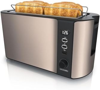 Arendo - Tostadora 4 rebanadas con Ranuras largas - 1500 W - 6 Niveles - Pantalla indicadora - Descongelación y Calentamiento - Soporte panecillos - Bandeja de Migas - Doble Pared - Acero Inoxidable