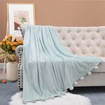 Home Soft Things Pompom Bed Couch Throw Blankets, 50" x 60", Harbor Grey