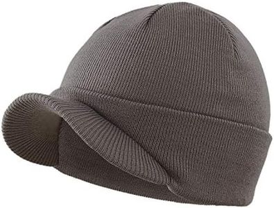 Home Prefer Men's Winter Beanie Hat with Brim Warm Double Knit Cuff Beanie Cap (Dark Gray)