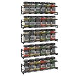 Vinsani 1/2/3/4/5/6 Tier Spice Racks Organiser - 5 Tier Flexible Herb Spices Condiments Jar Wall Mounted Hanging Storage with Adhesive Stickers & Screws For Pantry Kitchen Walls (Black)