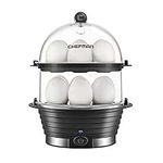 Chefman Electric Egg Cooker Boiler, Rapid Poacher, Food & Vegetable Steamer, Quickly Makes Up To 12, Hard or Soft Boiled, Poaching and Omelet Trays Included, Ready Signal, BPA-Free, Black