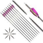 6pc 28-Inch 500-Spine Arrow Removable Tips Targeting Hunting Arrow Turkey Feather 3 Inch Feathered Carbon Arrows for Traditional Bow Long-Bow Compound Bow Recurve Bow Adult Youth Archery Camo