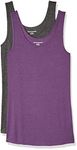 Amazon Essentials Women's Slim-fit Tank, Pack of 2, Charcoal Heather/Dark Purple, S