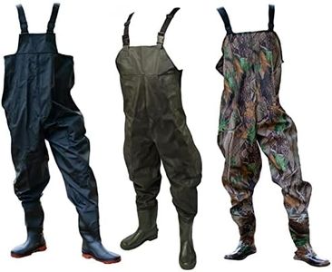 DNA Leisure New Green Camo or Black PVC Fly Carp Coarse Fishing Chest Waders with Elastic Quick Release Buckle Straps and Anti-Slip Moulded Boots/Wellies (EU Size: 42, UK Size 8, Green)