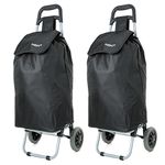 Set of 2 Hoppa 23inch 2 Wheel Lightweight Wheeled Shopping Trolley Shopper Cart, Large 47L Black