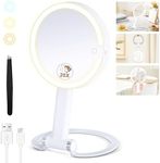 MOMOKUBA Magnifying Mirror with Light 20X/1X, Lighted Makeup Mirror with Magnification, Make Up Mirrors Stand Up Double Sided, Magnified Travel Mirror with Lights, Rechargeable 3 Color Dimmable
