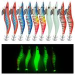 Squid Jigs Shrimp Fishing Lures - 10pcs Fishing Hard Lures Squid jig Hooks Shrimp Artificial Spinner Lures Kit (2.5#-4in-10PCS)