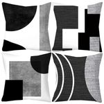 LOHDALOLF Black and White Grey Cushion Covers 45x45 cm Set of 4 Geometric Cushion Cases Abstract Decorative Pillow Covers for Sofa Couch