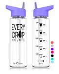 Be-Active Motivational Water Bottle with Straw – With Time Markings - Times to Drink – Tracker - BPA Free (Purple)