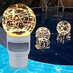 Pool Chlorine Floater with Solar Ball Light, Floating Chlorine Dispenser for 3'' Chlorine Tablets, Chlorine Tablet Floater Chemical Dispenser Easy Opening, Bromine Tablet Holder for Pool, Hot Tub, Spa