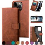 DuckSky for iPhone 14 Pro 6.1" Genuine Leather Wallet case 【4 Credit Card Holder】【RFID Blocking】【Real Leather】 Flip Folio Book Phone case Protective Cover Women Men for Apple 14Pro 5G case Light Brown