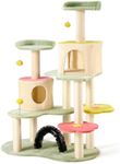 Flower Cat Tree Tower, 59 Inches Cute Cat Tree for Indoor Cats w/Sisal Covered Cat Scratching Posts Stand Cozy Condo, Sturdy Padded Top Perch and Bell Ball Colorful Cat Tree House for Indoor Cats