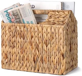 StorageWorks Hand-Woven Divided Magazine Basket, Rattan Magazine Holder, Natural Wicker Magazine Rack for Bathroom, Office, Water Hyacinth, 1 Pack