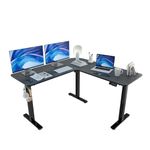 ERGOMAKER Corner Electric Standing Desk, 129 * 50cm Height Adjustable Stand up L-Shaped Desk, Stand up Desk with Splice Board, Sit Stand Desk with Memory Smart Handset(Black Frame + Black Desktop)