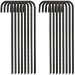 FEED GARDEN 16 Inch 16 Pack Rebar Stakes Heavy Duty J Hook, Galvanized Steel Ground Stakes Tent Stakes Ground Anchors, Chain Link Fence Stakes, Trampoline Stakes, Black