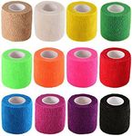 12 Pieces Adhesive Bandage Wrap Stretch Self-adherent Tape for Sports, Wrist, Ankle, 5 Yards Each (12 Colors, 2 Inches)