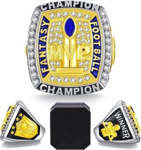 Officentra MVP Fantasy Football Championship Ring with Wooden Box League Champion Trophy Rings Premium Award for Winner