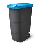 Keden Wheeler 90L Wheelie Rubbish Bin Trash Can With Wheels And Lid Trash Can Large Trash Can Universal Trash Can Plastic (Black/blue)