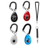 Dog Clicker, MRKTAO 4 PCS Dog Training Clickers with Wrist Straps and 1 PCS Dog Whistle,Clickers for Puppy Cat Bird Horse Training,cat clicker