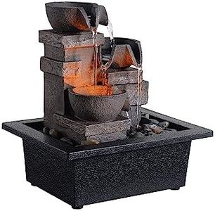 MAOCHI Indoor Fountain 3-Bowl Rockery Soothing Sound Tabletop Fountains Home/Office Decor with Natural River Rocks LED Lights Automatic Watering Pump(22044A)