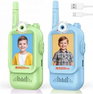 LEENK Kids Video Walkie Talkies 2 Pack – Rechargeable Video Intercom Handheld, Indoor & Outdoor Range, Easy Use for Ages 3-12, Eco ABS, Clear Voice & Long Distance Communication (Blue & Green)