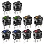 10 Pcs 12V Switch, XCOZU 20A 12 Volt Switch Auto Switch 5 Color Led Rocker Switch Car Light Switches, DC Rocker Switch Round Automotive Illuminated Switch On Off Toggle Switch