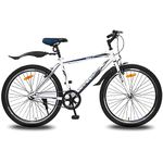 Vaux Ibex 26T Cycle For Men With V-Brakes, Single Speed Bicycle For Boys With Double Alloy Rims & Ralson Tyres, Get Accessories: Mudguards, Bell & Lock(Matte-Blue), Front, Mountain Bike, 18 Inches