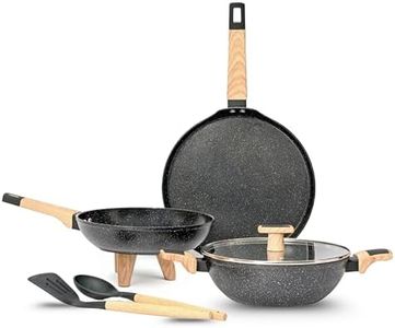 Kreme Ceracook Granite Ceramic Cookware Set of 3pcs| Forged Aluminium Body| Ceramic Nonstick| Gas & Induction Compatible| ISI Certified | Midnight Black