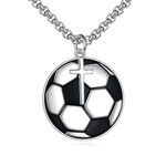 YFN Football Necklace Sterling Silver Never Give Up Pendant Cross Jewellery Football Lover Gifts for Women Men Girls Boys Football Player