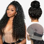 Hidden Strap 360 Deep Wave Glueless Lace Front Wigs Human Hair Pre Plucked Pre Cut HD Lace 200 Density Water Wave 360 Full Lace Wigs With Invisible Drawstring Wet and Wavy for Black Women 18 Inch