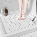 XIYUNTE Square Shower Mat Non Slip Anti Mould - 53 x 53cm Non Slip Shower Mats for Inside Shower, Anti Slip Shower Mat for Elderly, Shower Tray Mat with Suction Cups, Machine Washable, White